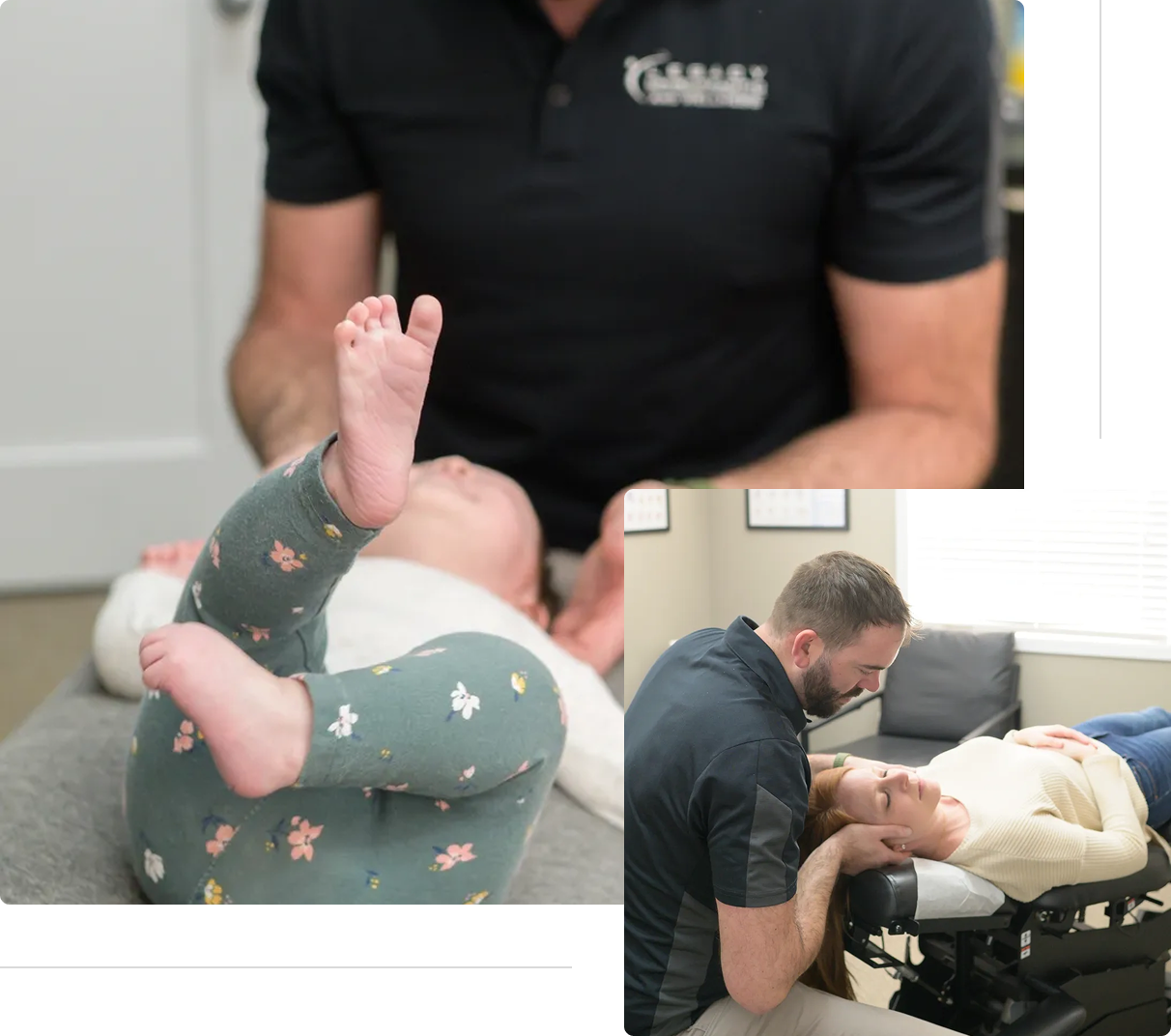 img 7 (6) Chiropractor treating baby and adult on tables.